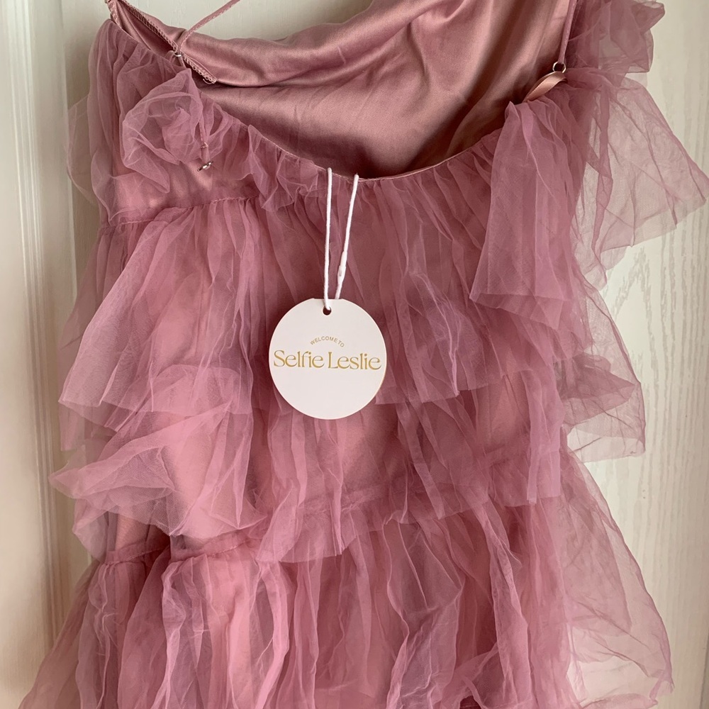 Selfie Leslie nwt Arrabel Tiered Ruffle Tulle Maxi Dress Plum - Picture 7 of 10